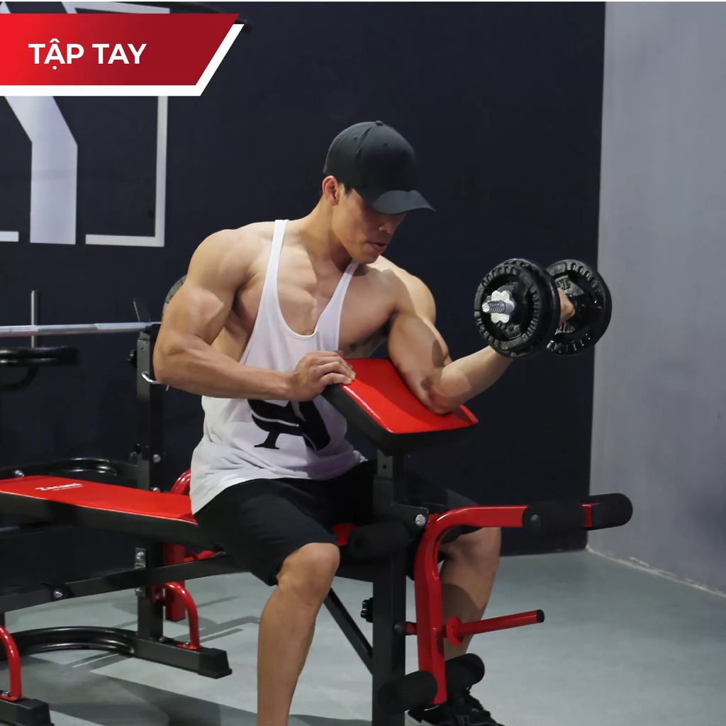 COMBO Giàn tập tạ đa năng tại nhà 8210 Plus Hata Sport tặng kèm 40kg tạ bánh gang, 1 đòn tạ 1m5 và 2 đòn tạ tay 35cm