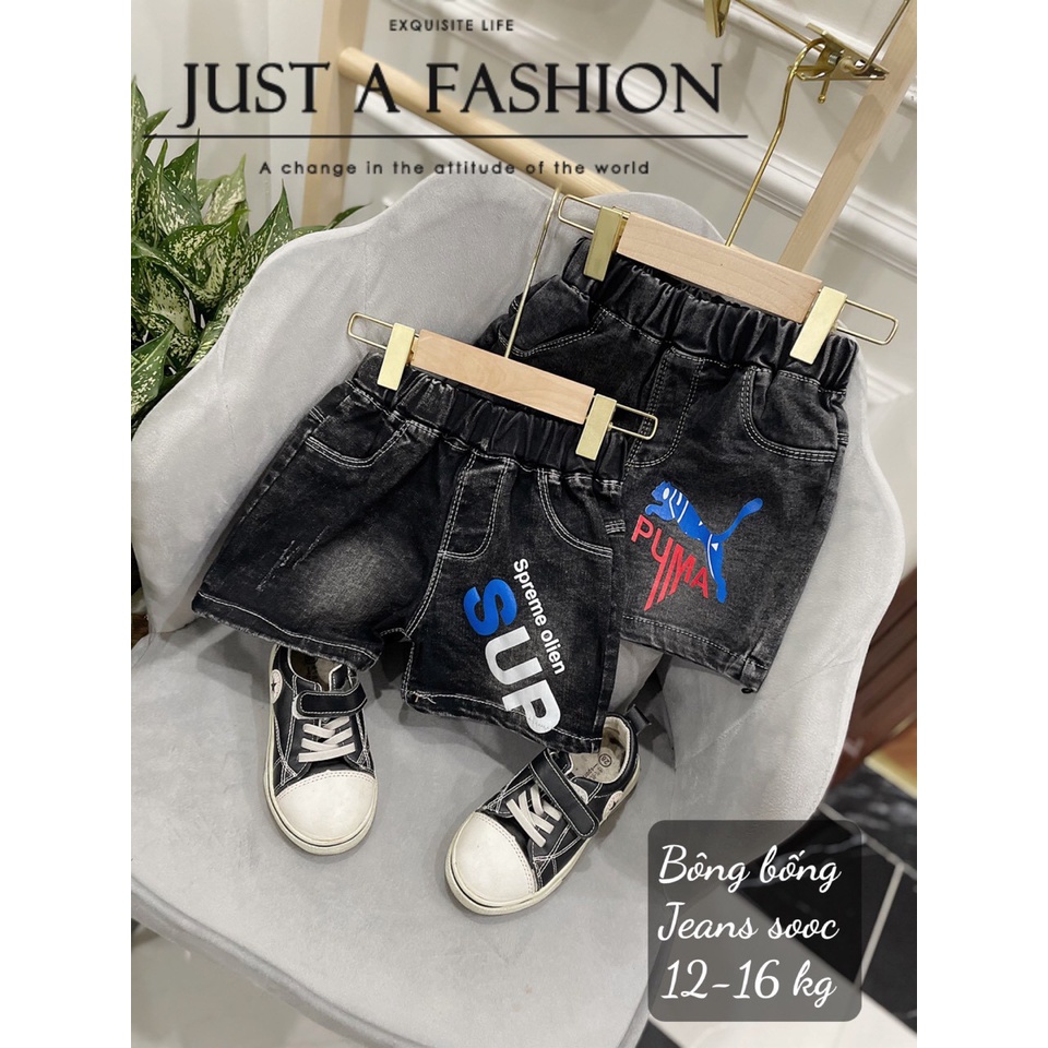 Quần Sóc JEAN bé trai - quần short cho bé họa tiết phối cá tính chất bò mềm