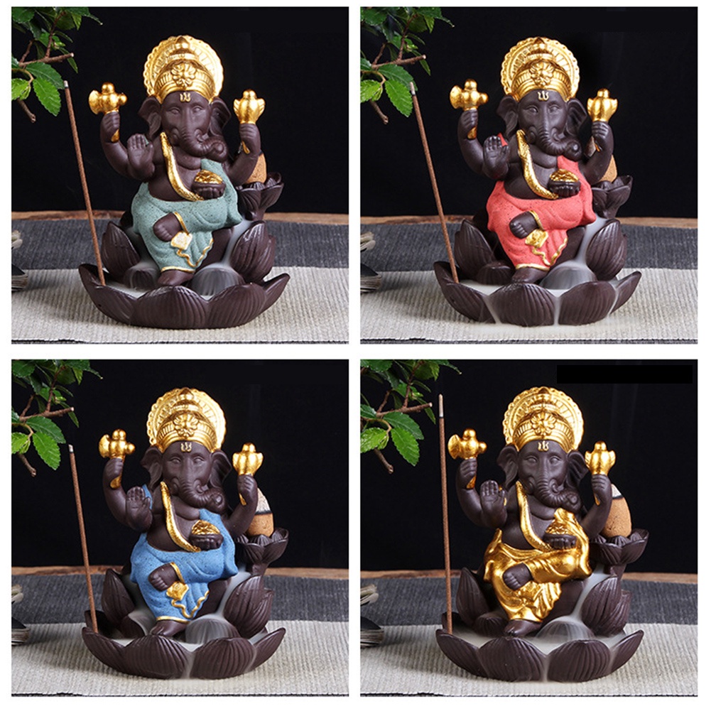 Ganesha Backflow Incense Burner Elephant God Emblem Auspicious and Success Ceramic Incense Holder Aroma Censer Home Decor Crafts