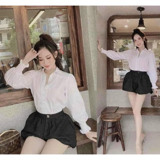 Áo sơ mi tay bồng khuy ngọc