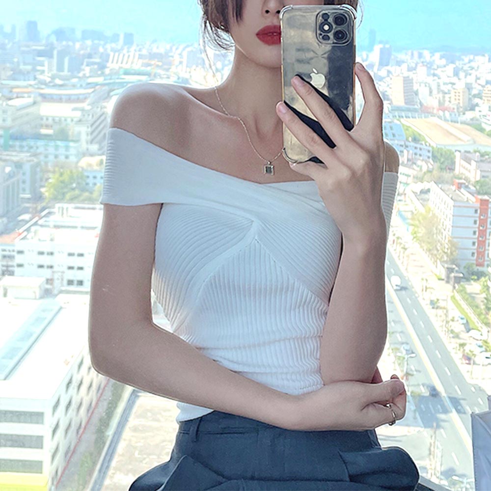 Áo dệt kim sát nách dáng ôm thiết kế dây đan chéo phong cách Hàn Quốc quyến rũ cho nữ