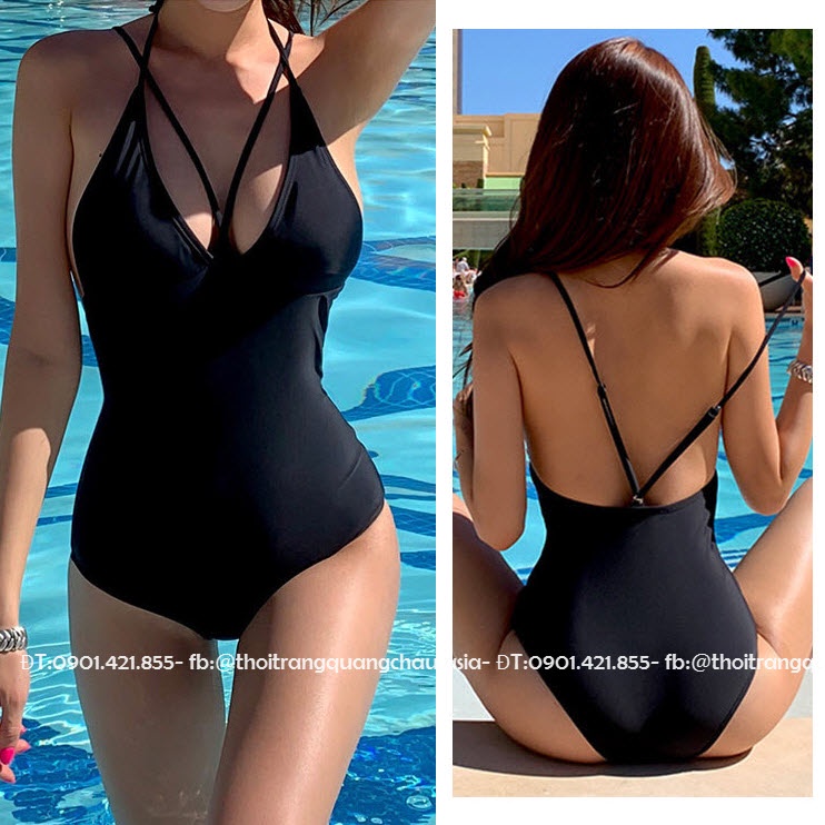 (Sẵn-Có ảnh thật) Bikini liền thân 1 mảnh sexy đen, dây mảnh quyến rũ #cp02, chất vải dày dặn