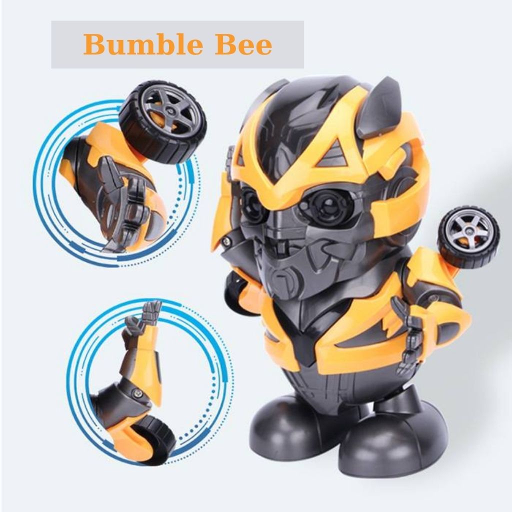 Đô chơi robot Bumble bee, người máy bằng nhựa, có đèn có nhạc, nhảy múa vui nhộn, không kèm pin