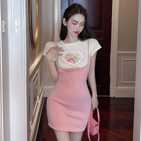 QKOOLE Áo thun/ Đầm  phong cách Hàn Quốc thời trang gợi cảm cho nữ