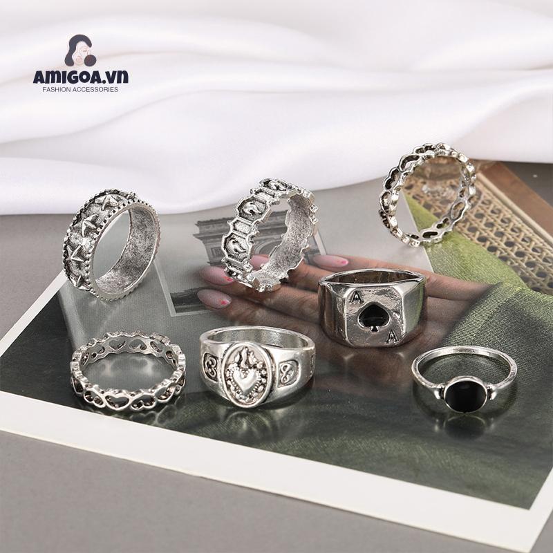 ✨✨Set 7 chiếc nhẫn đeo ngón tay phong cách Hàn Quốc cổ điển sành điệu cho nam