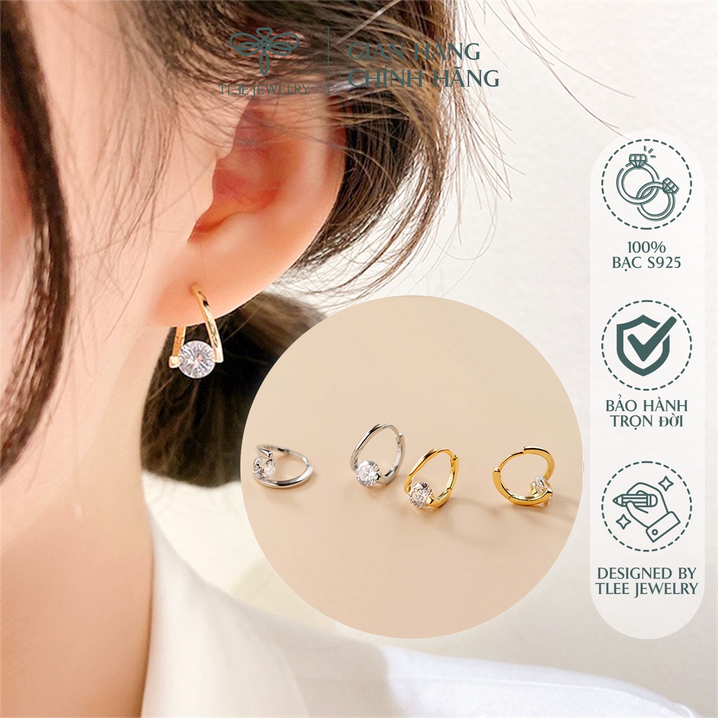 Khuyên tai bạc nữ TLEE Swings đính đá lấp lánh NCJ B0108