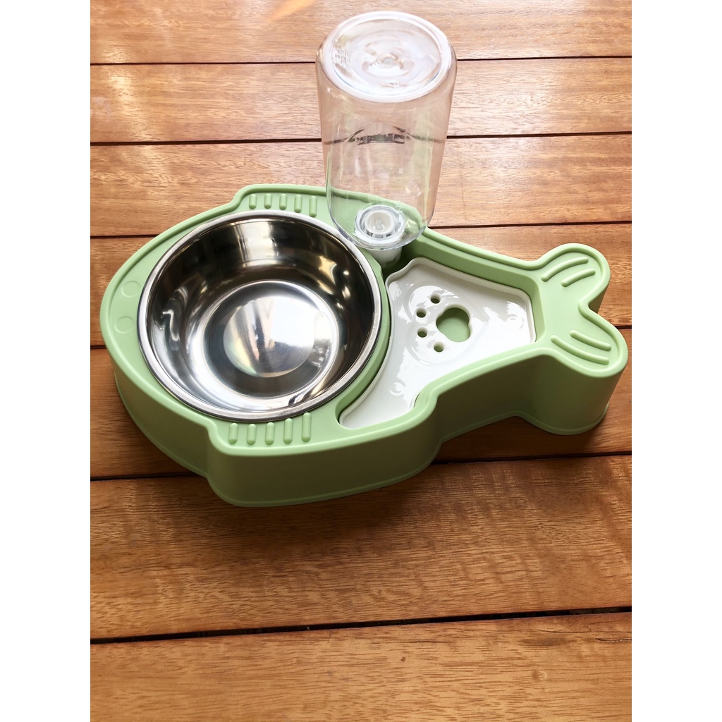 Bát ăn cho mèo - Bát ăn cho chó ruột Inox kèm bình nước tự động