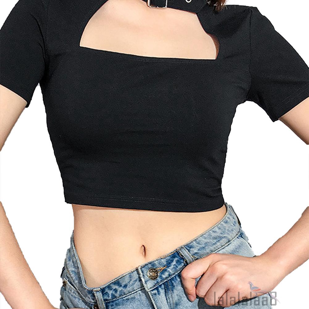 Áo Croptop Tay Ngắn Thiết Kế Ôm Sát Người Tôn Dáng