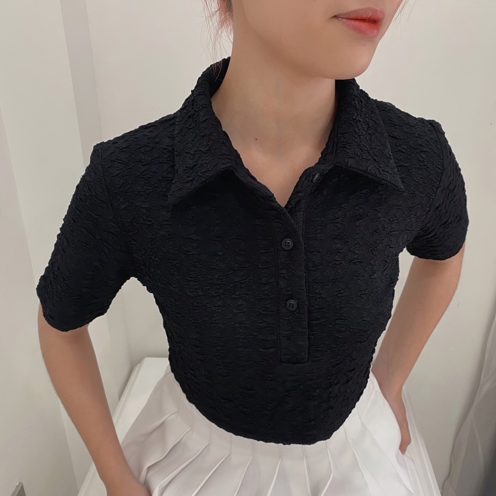 Áo Polo Croptop Hoạ Tiết Nổi