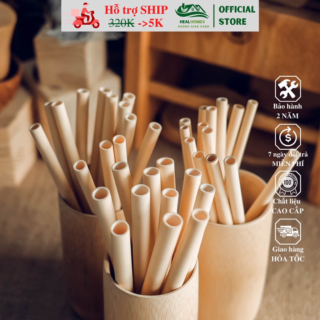 Ống hút tre chiều dài 15cm dùng cho nhà hàng, khách sạn, quà tặng doanh nghiệp sang trọng cao cấp loại 1 / HealHomes