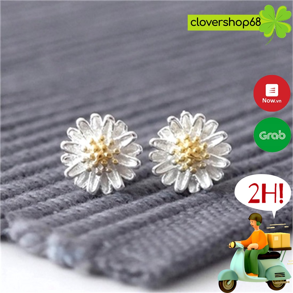 Khuyên tai hoa cúc mạ bạc xinh xắn   Clovershop68