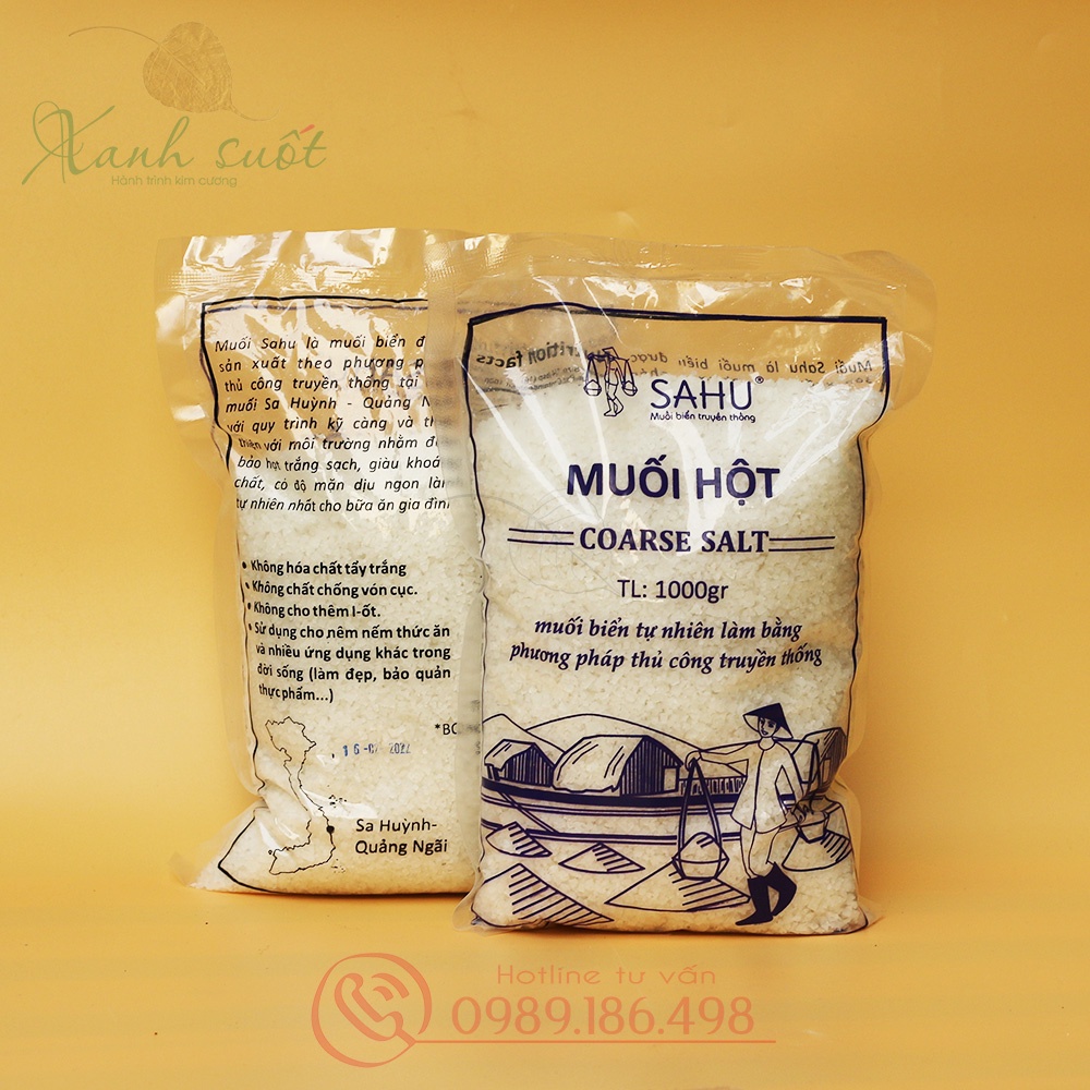Muối Hột/ Xay Sạch Sa Huỳnh Quảng Ngãi, Không Chất Tẩy, Tự Nhiên, An Toàn- 100% Natural Sea Salt [Xanh Suốt]