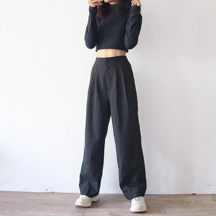 Quần ống rộng nữ lưng cao 𝐔𝐋𝐙𝐙𝐀𝐍𝐆 Style Hàn Quốc chất vải cát Hàn - Dáng quần suông mềm mại dài 100cm - Lola Fashion | BigBuy360 - bigbuy360.vn