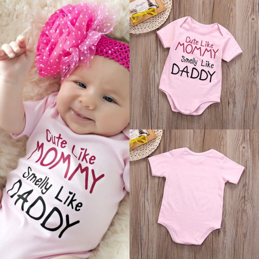 Bộ Bodysuit Một Mảnh Bông Cotton Màu Hồng Cho Bé 0-24 Tháng Tuổi