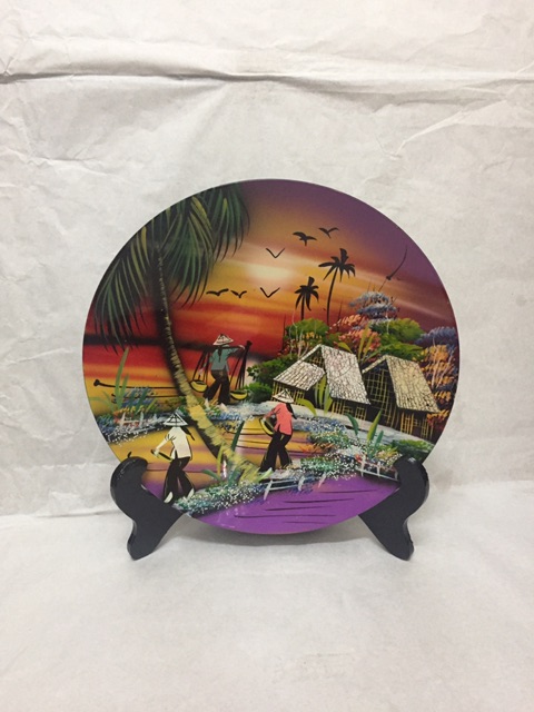 Tranh đĩa sơn mài cảnh đồng quê Việt nam