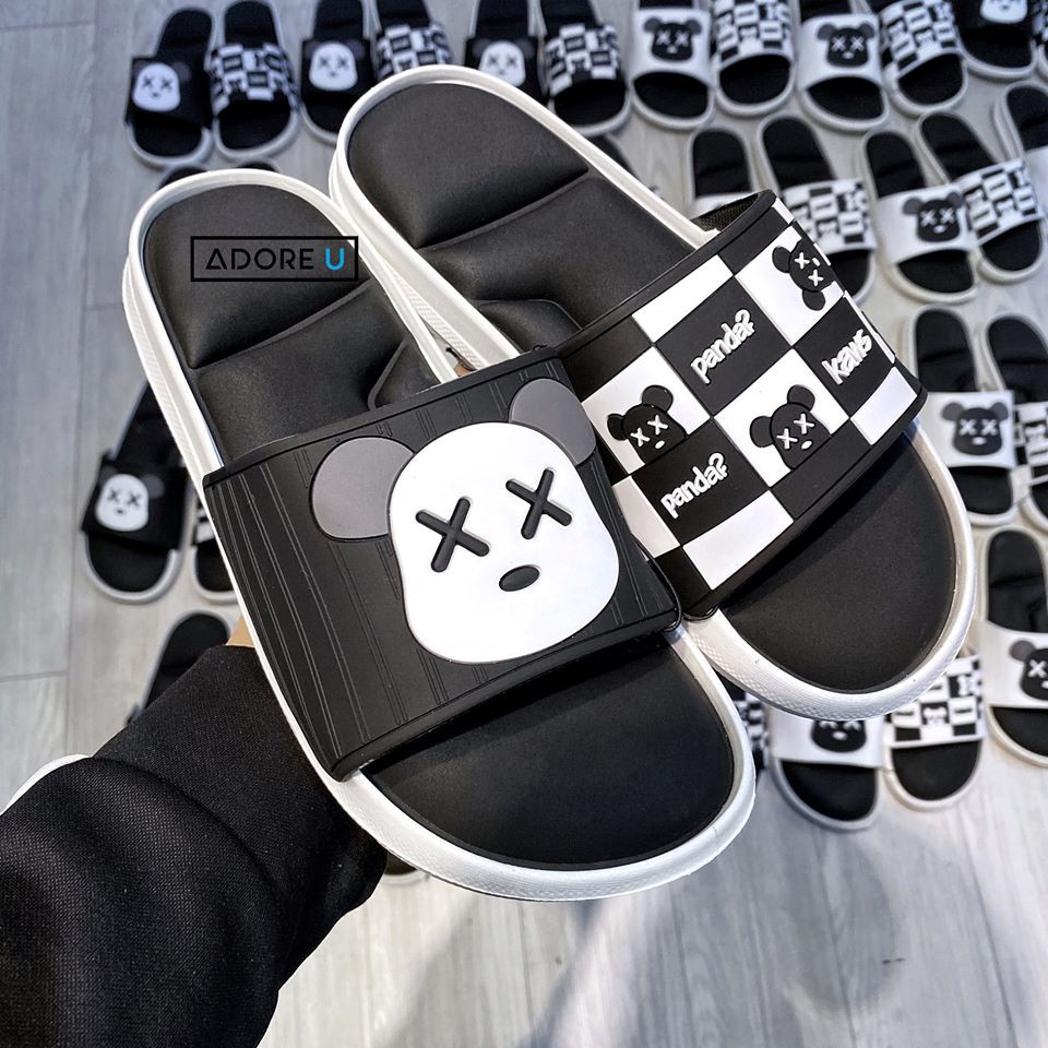 Dép slide Kaws x Bearbrick black&white, dép quai ngang