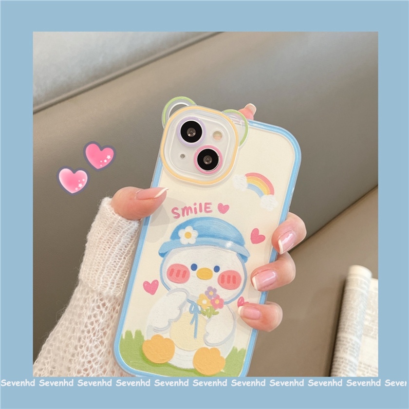 Ốp Điện Thoại Mềm Họa Tiết Tai Gấu / Vịt Đội Mũ Xanh Dương Cho iPhone 14 13 12 11 Pro Max Xs Max Xr X 6 6s Plus