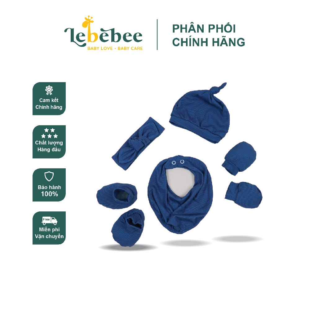 Set phụ kiện mũ chóp, yếm, bao tay, bao chân Cookie cho bé sơ sinh – Lebebee