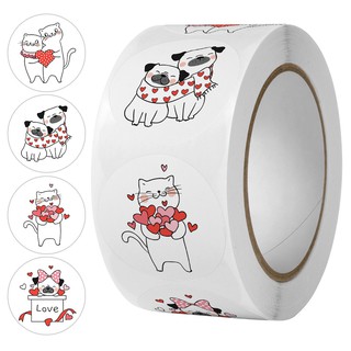 Cuộn 500 miếng sticker stick Thanh you dán nhãn cảm ơn họa tiết mèo dễ thương STICK004
