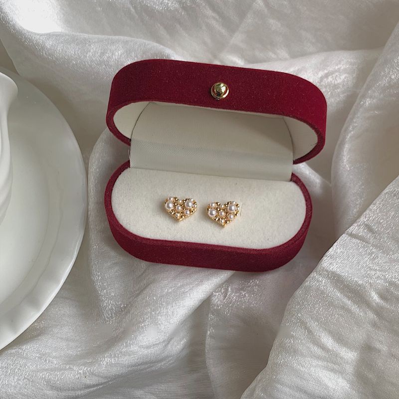 Hộp Đựng Nhẫn Cưới Bằng Vải Nhung Hình Oval Màu Đỏ Thời Trang