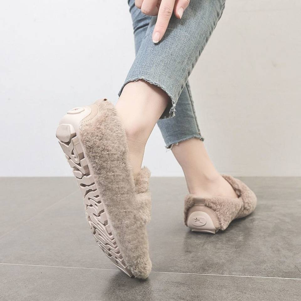 Giày Đế Bằng Phối Lông Nhung Dễ Thương Xinh Xắn Thời Trang Mùa Đông Cho Nữ