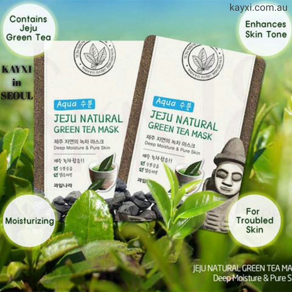 Mặt nạ đắp mặt trà xanh Welcos Jeju Natural Green tea Mask 10 mếng sạch mụn dưỡng da căng mịn, trắng hồng ,chống lão hóa