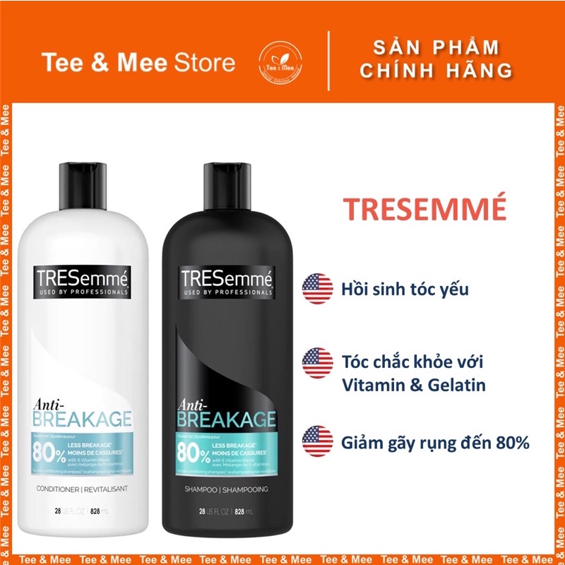 Combo Dầu Gội, Dầu Xả TRESEMME phục hồi - giảm gãy rụng - giữ màu tóc nhuộm - giúp tóc suôn mượt Tee &amp; Mee