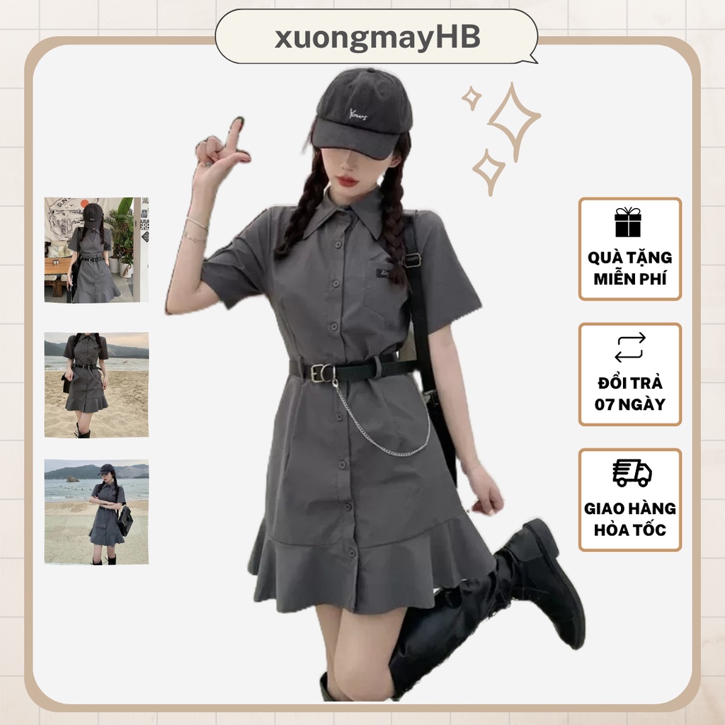 Đầm sơ mi đuôi cá HB màu xám, đủ size D052