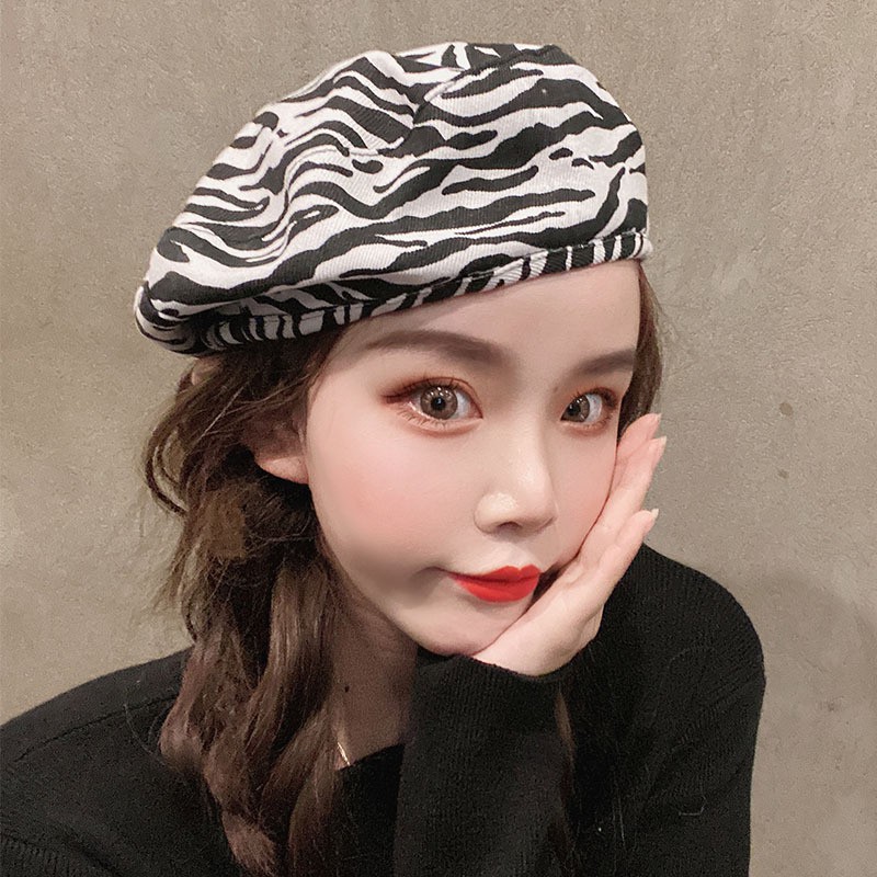 Mũ Nồi NỮ Beret Chỉnh được kích thước họa tiết ngựa vằn xinh xắn phong cách Hàn Quốc MN04