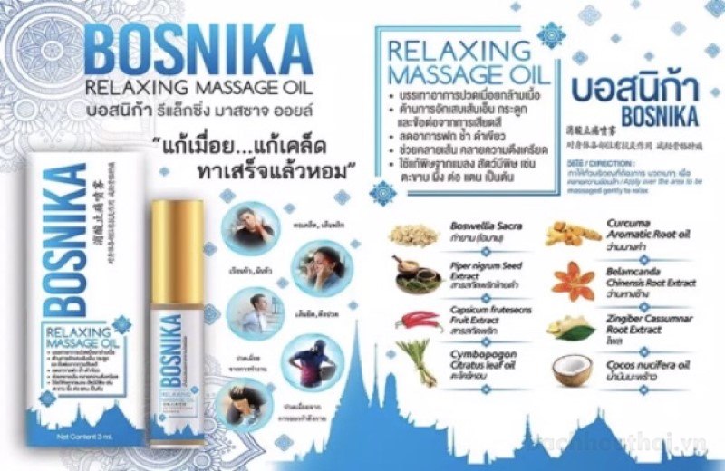 Dầu xoa bóp thảo ḋược 8 vị Bosnika Relaxing Massage Oil Thái Lan