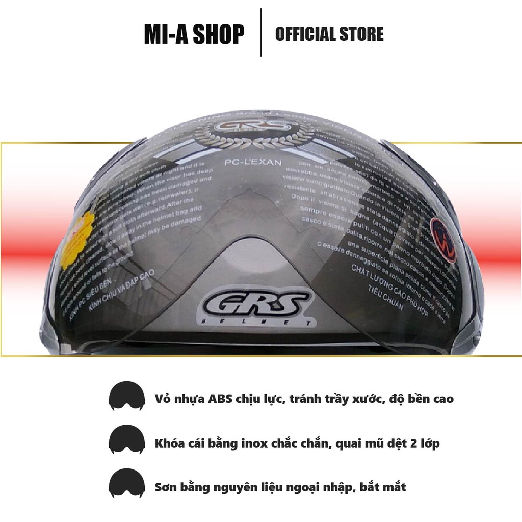 Nón bảo hiểm nửa đầu chính hãng GRS A966K 2 Kính – Vệ sĩ chống tia cực tím,khói,bụi