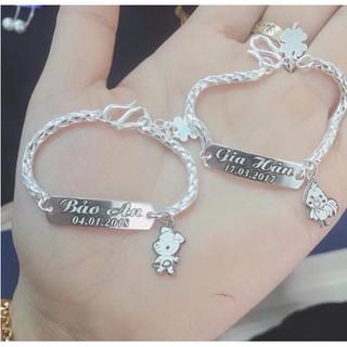 Lắc tay bạc trẻ em khắc tên theo yêu cầu chất lượng chuẩn bạc ta cao cấp