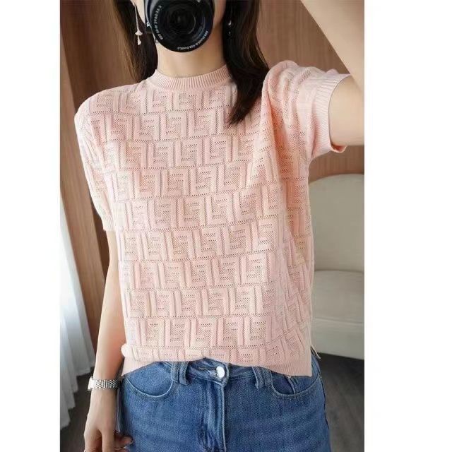 Áo Thun Lụa Dệt Kim Tay Ngắn Cổ Tròn Dáng Rộng Thời Trang Mùa Hè Dành Cho Nữ