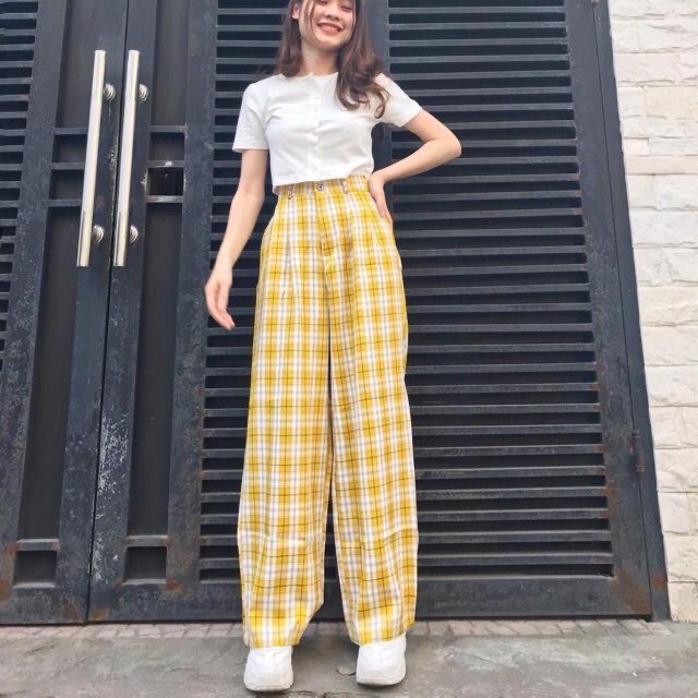 Quần kẻ caro nữ ⚡SALE LỖ LẤY ĐÁNH⚡ GIÁ Quần  culottes sọc ống rộng hack chân ulzzang OBIKING