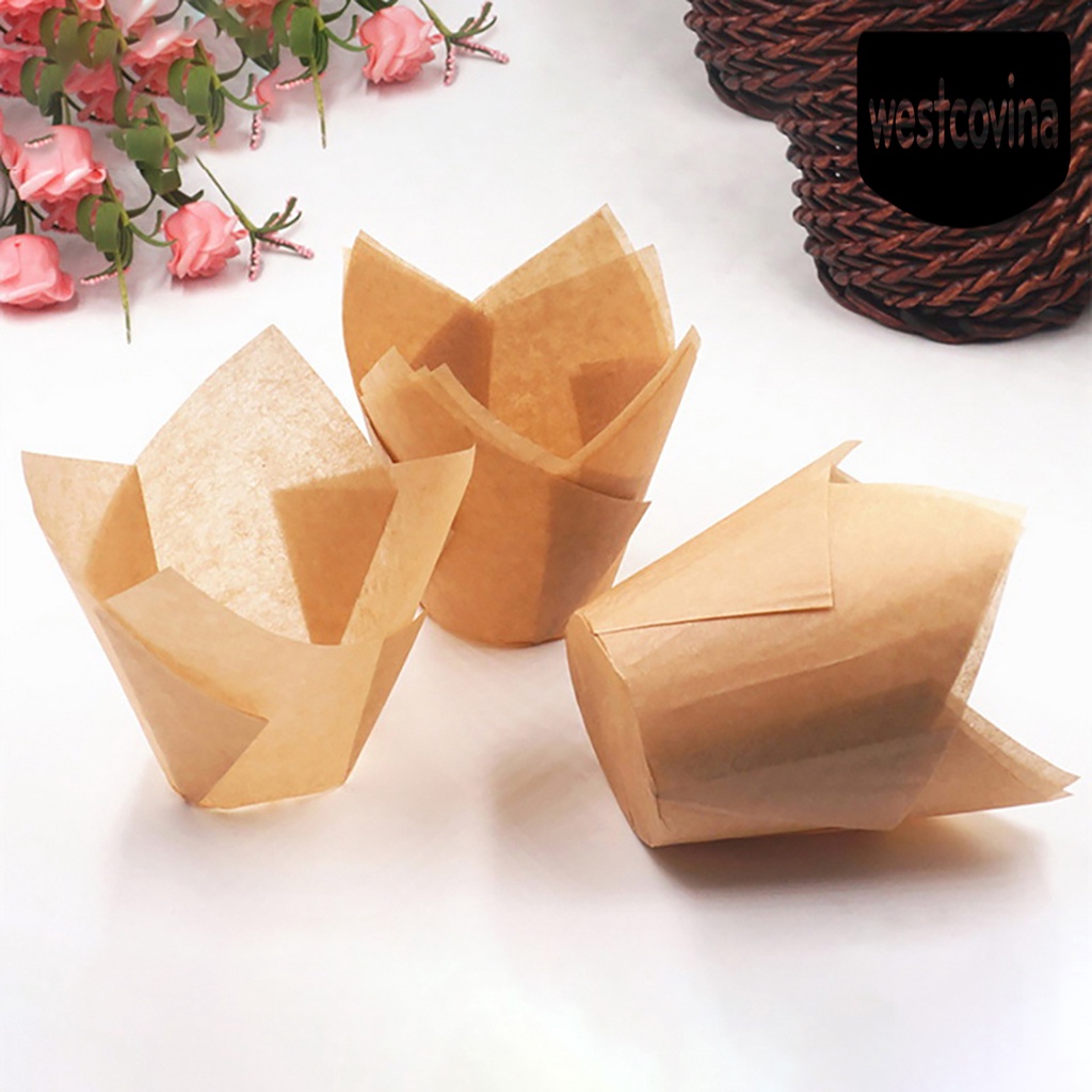 [Hot]☀ Set 50 Giá Đỡ Giấy Làm Bánh Muffin Chống Dầu Hình Hoa Tulip