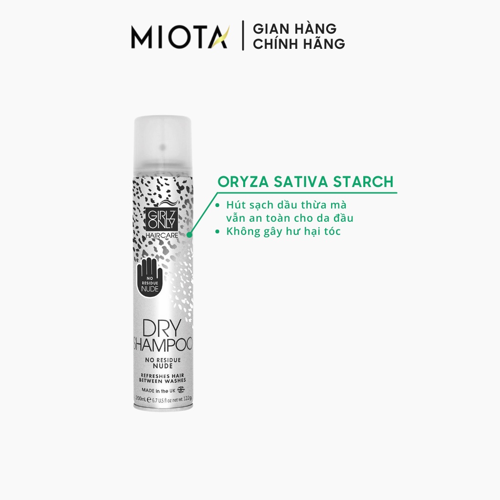 Dầu gội khô girlz only no residue nude dry shampoo 200ml