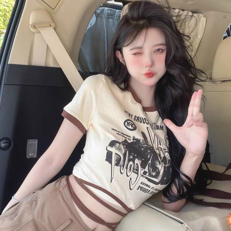 Áo thun phối viền cuốn dây eo Mitshop2222