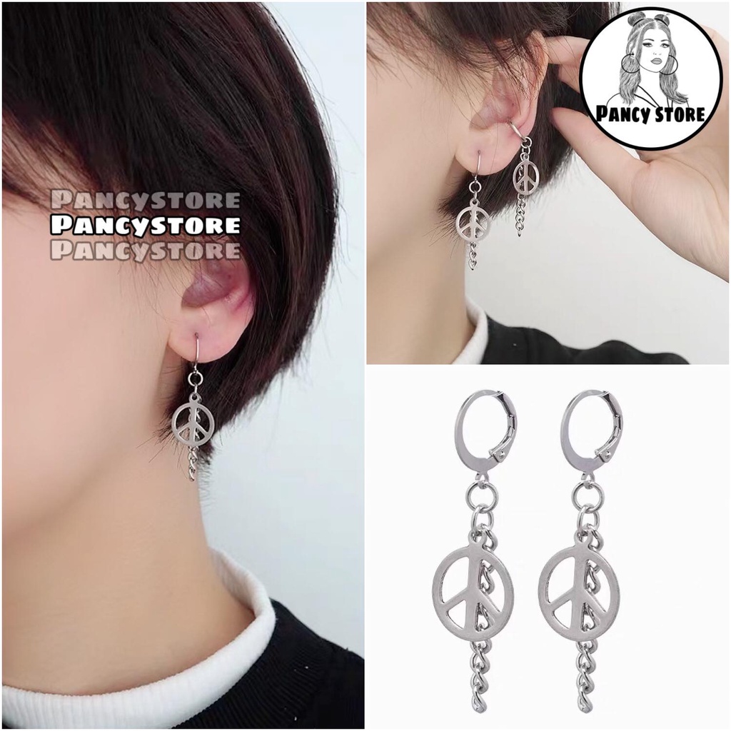 khuyên tai tròn dây xích bông tai titan Unisex nam nữ