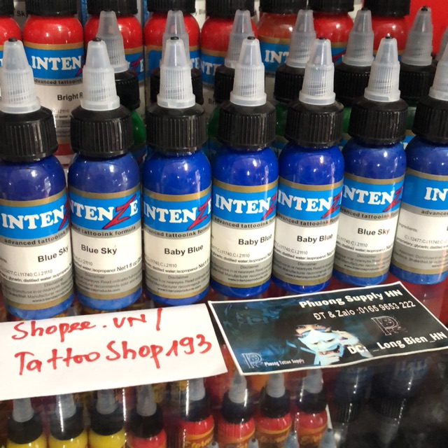 Mực tập xăm màu Bayby Blue chai 30ml,chỉ xăm lên da tập xăm