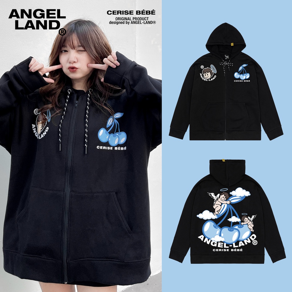 Áo Khoác Hoodie Khoá Kéo Angel-Land CERISE BÉBÉ Màu ĐEN Chính hãng Nỉ Bông [CBZB]