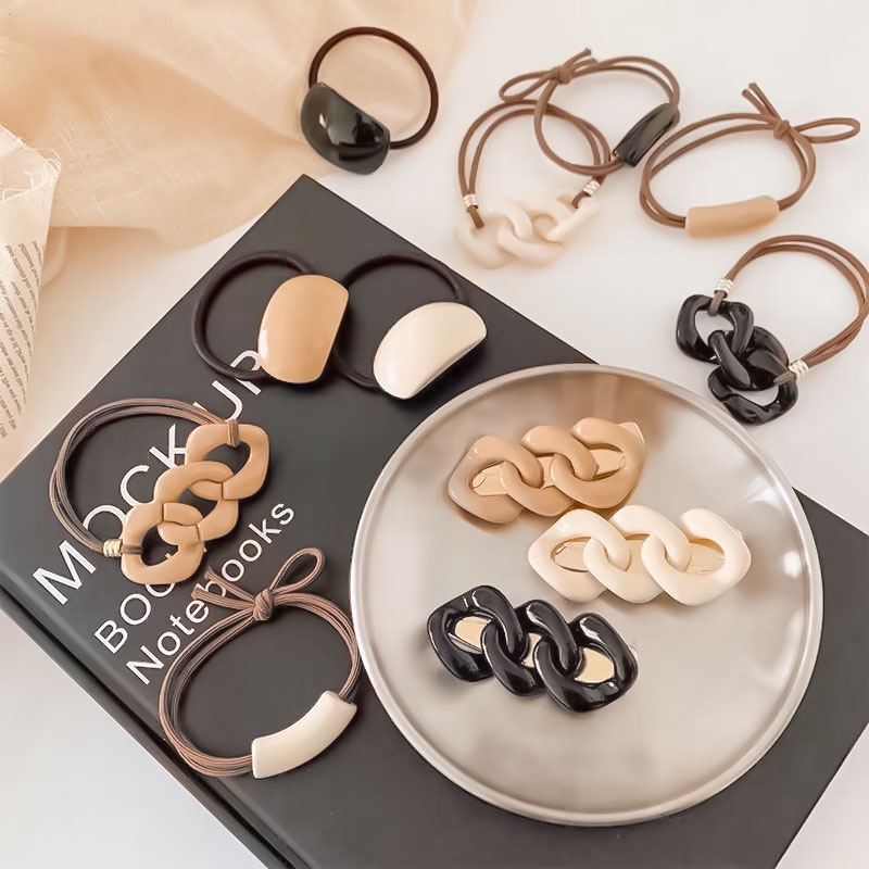 Dây buộc tóc cao su co giãn mặt hình học phong cách Hàn Quốc sành điệu cho nữ