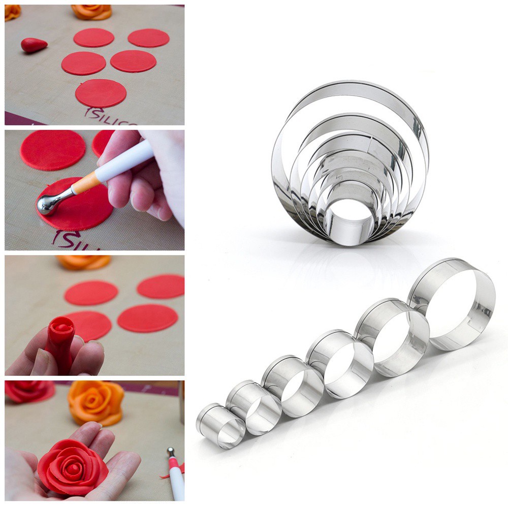 CONOPERY Bộ 6 Khuôn Cắt Bánh Quy Hình Tròn Bằng Thép Không Gỉ Diy