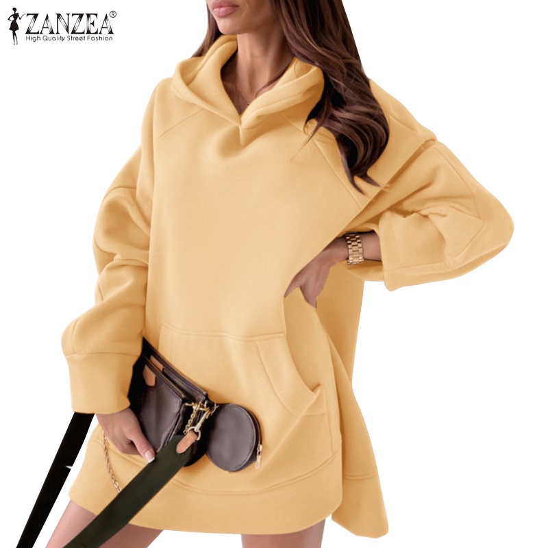 Zanzea Đầm Len Dài Tay Xẻ Tà Thời Trang Nữ Tính