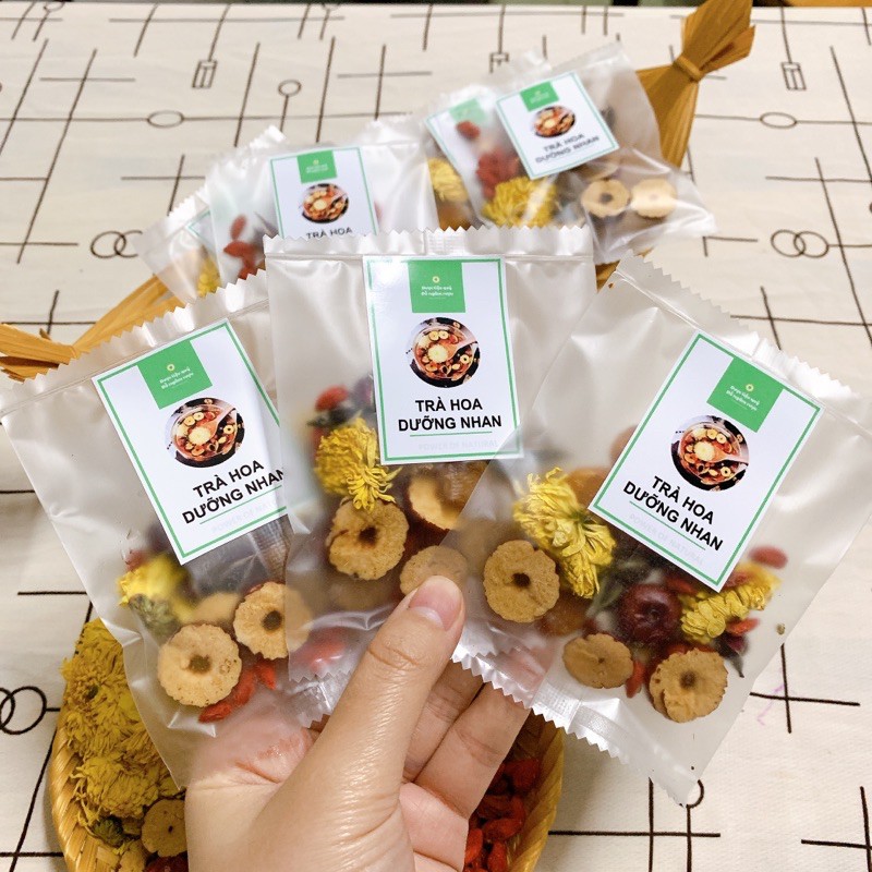 Trà dưỡng nhan 5 vị (gồm 25g Hoa Cúc, 35g Nụ Hoa Hồng, 50g Long nhãn, 50g Kỷ tử, 70g Táo đỏ)-Dược Liệu Quý