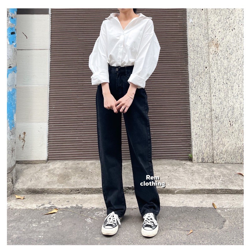 QUẦN JEAN ĐEN SUÔNG RỘNG FORM DÀI, VẢI JEAN MỀM (ẢNH THẬT) | BigBuy360 - bigbuy360.vn