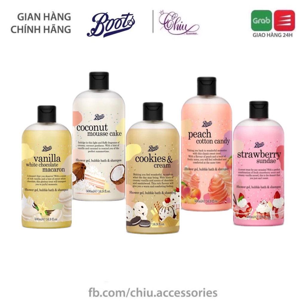 Sữa tắm gội Boots shower gel bubble bath and shampoo 500ml
