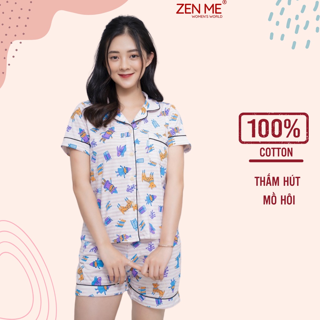 Đồ Bộ Nữ Mặc Nhà Phong Cách Pijama Họa Tiết Đa Dạng Chất Liệu Cotton Mền Mát PJC0622, Zen Me Women's World