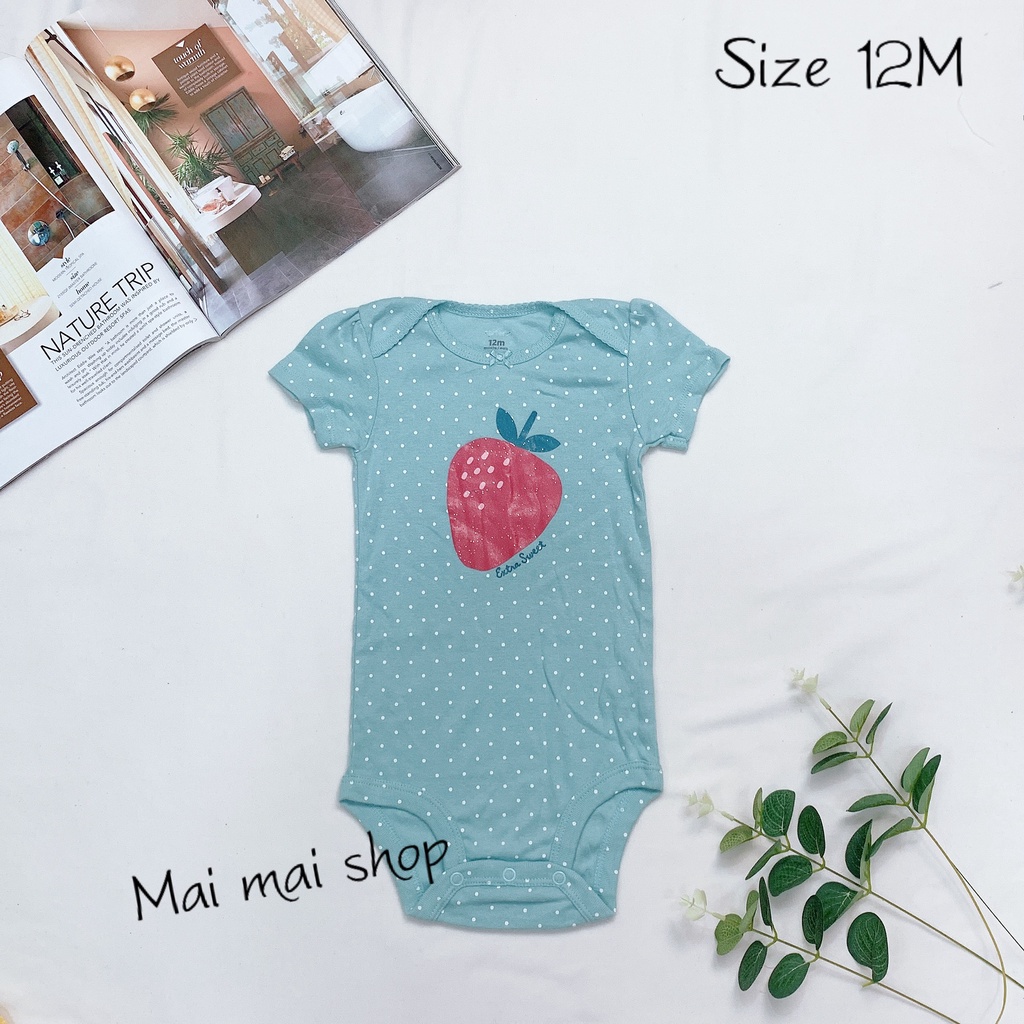 (9-12M chọn màu- gái) Body chip TAY NGẮN CÁNH TIÊN xuất dư cổ tròn, cổ đáp chéo cho bé gái sz 9-12M- Bộ liền thân cho bé