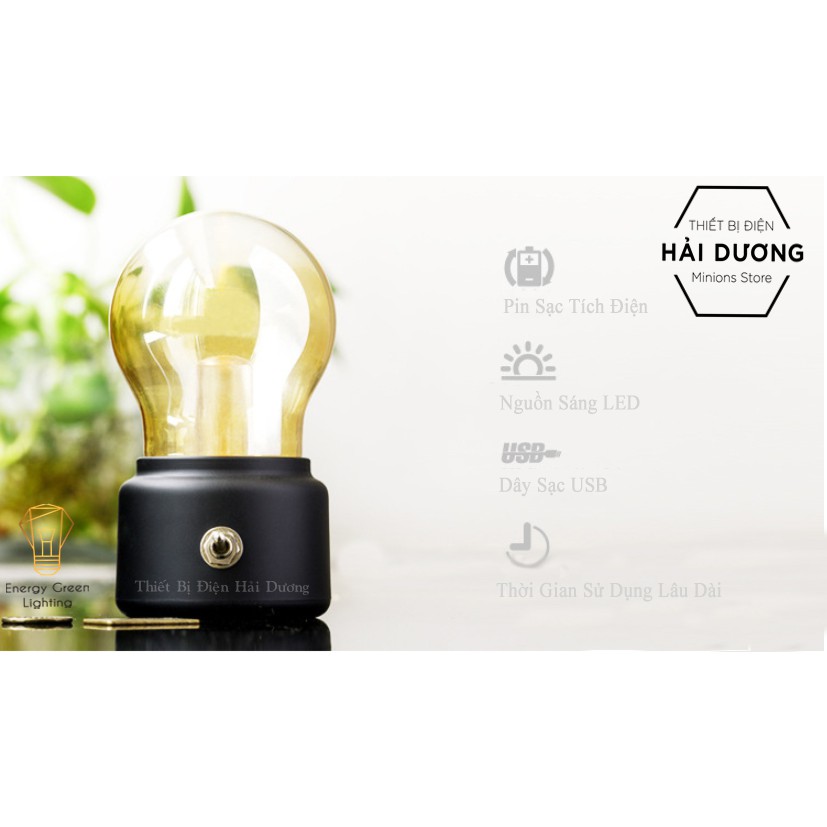 Đèn Ngủ LED Mini Decor Giả Đèn Dầu JP-TTN - Pin Sạc Tích Điện Sáng 25 Giờ Liên Tục-Ánh Sáng Vàng - Energy Green Lighting