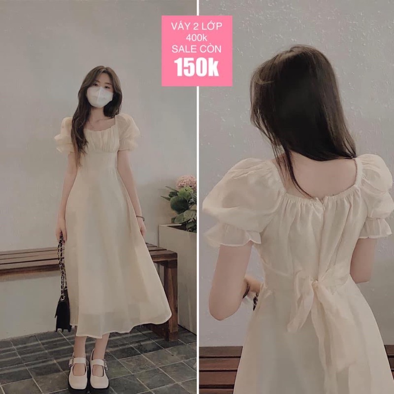 Váy von 2 lớp buộc dây eo